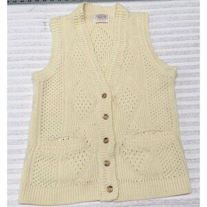 Vintage Sturbridge by Roosevelt V-Neck Knitted Sweater Vest Button-Front Cream